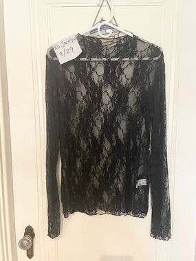 Sheer Black Floral Lace Long Sleeve Top